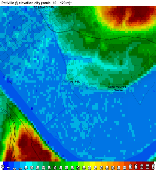 Petiville elevation map