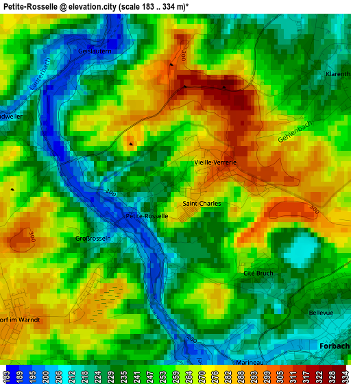 Petite-Rosselle elevation map