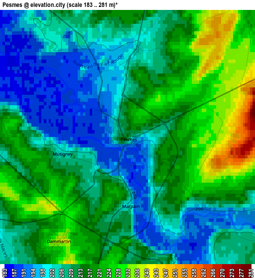 Pesmes elevation map