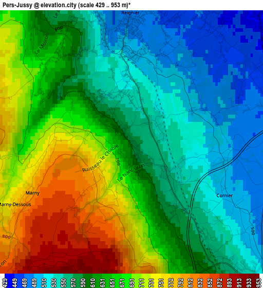 Pers-Jussy elevation map