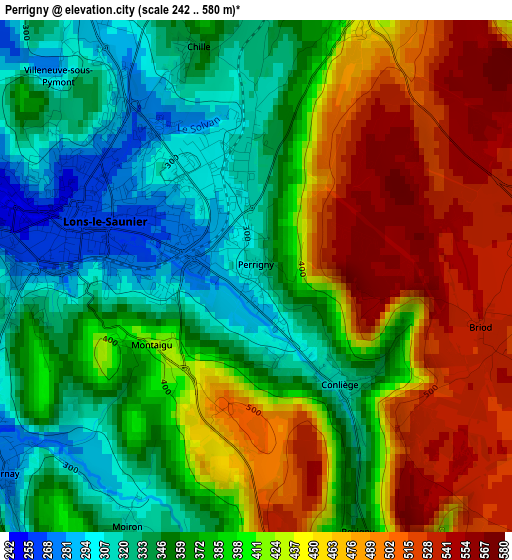 Perrigny elevation map