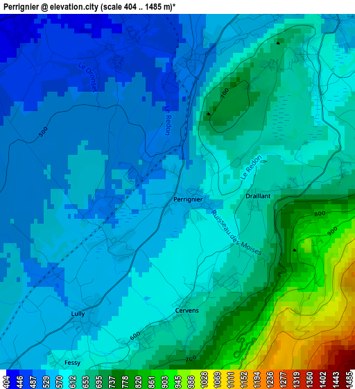 Perrignier elevation map