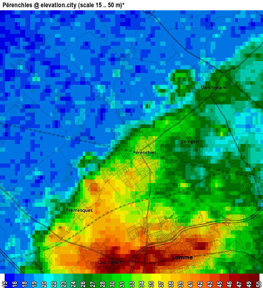 Pérenchies elevation map