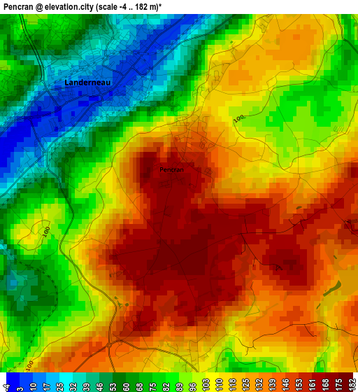 Pencran elevation map