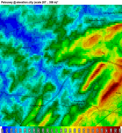 Pelousey elevation map