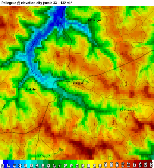 Pellegrue elevation map