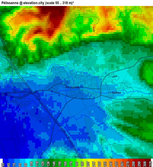 Pélissanne elevation map