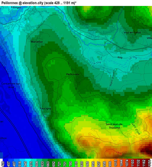 Peillonnex elevation map