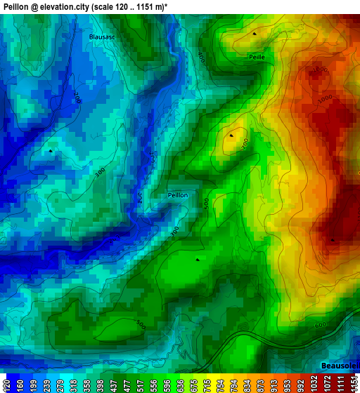 Peillon elevation map