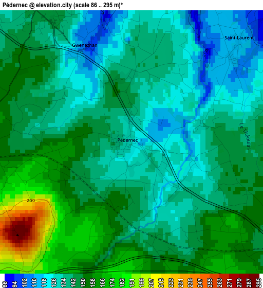 Pédernec elevation map