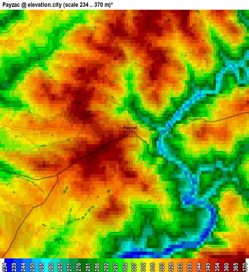 Payzac elevation map