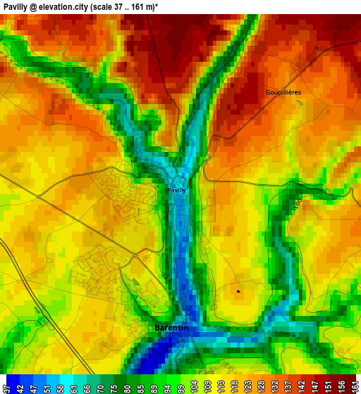 Pavilly elevation map