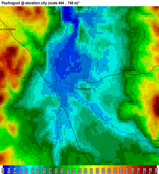 Paulhaguet elevation map