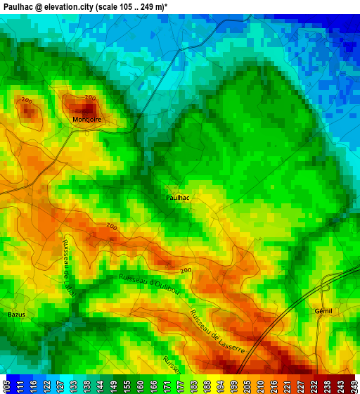 Paulhac elevation map