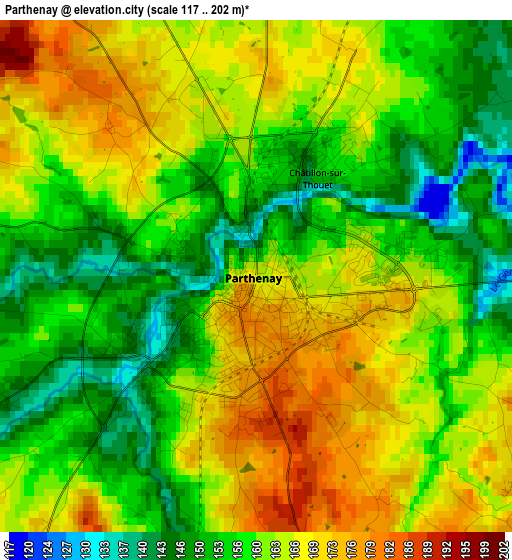 Parthenay elevation map