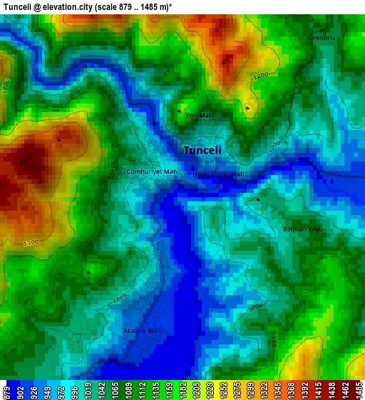 Tunceli elevation map