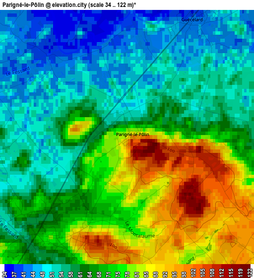 Parigné-le-Pôlin elevation map