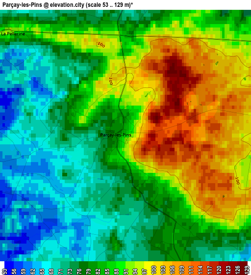 Parçay-les-Pins elevation map