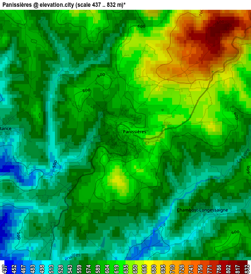 Panissières elevation map