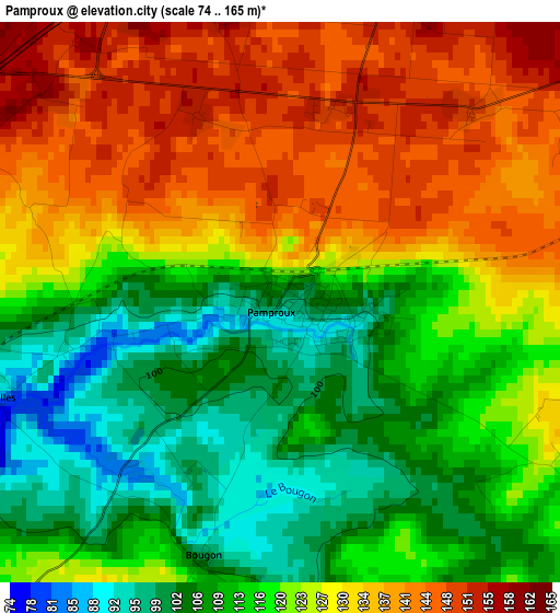 Pamproux elevation map