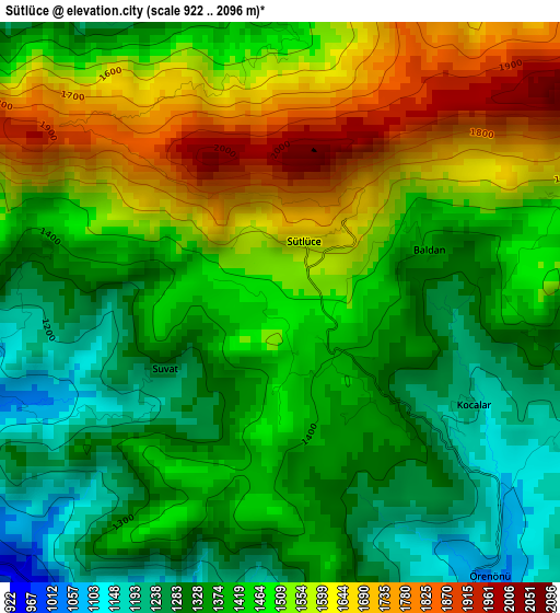 Sütlüce elevation map