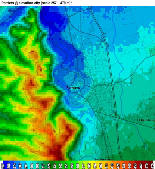 Pamiers elevation map