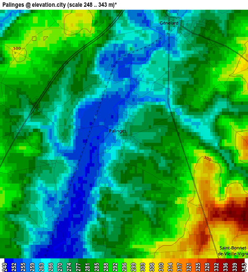 Palinges elevation map