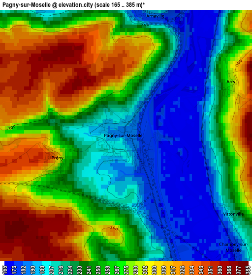 Pagny-sur-Moselle elevation map