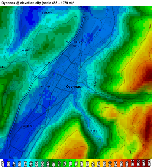 Oyonnax elevation map