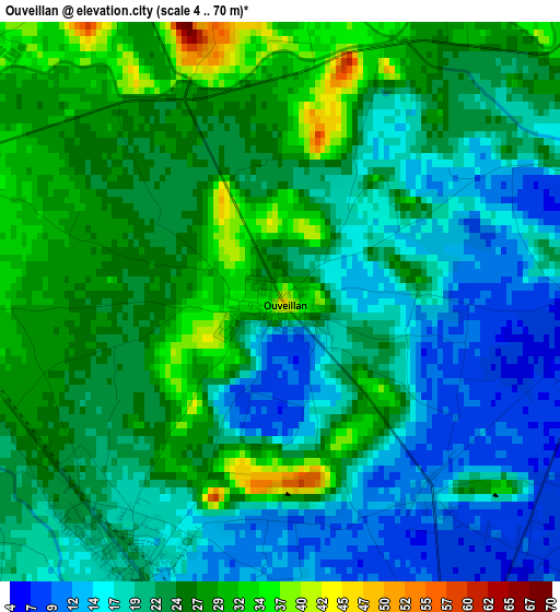 Ouveillan elevation map