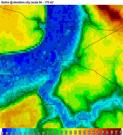 Oulins elevation map