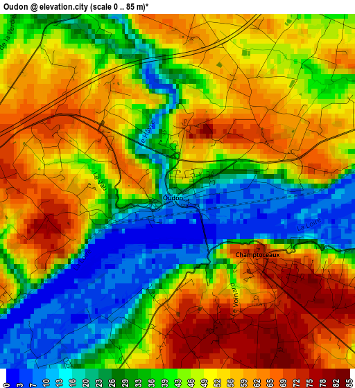 Oudon elevation map