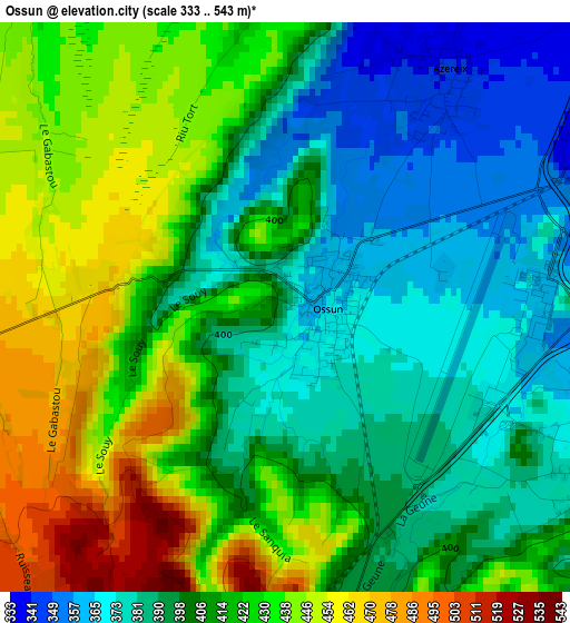 Ossun elevation map