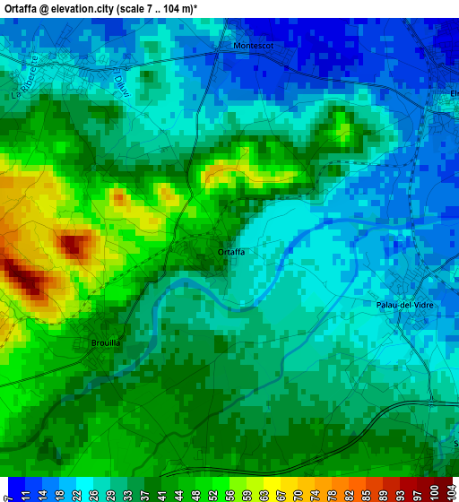 Ortaffa elevation map