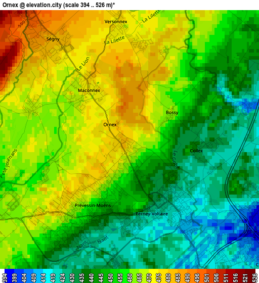 Ornex elevation map