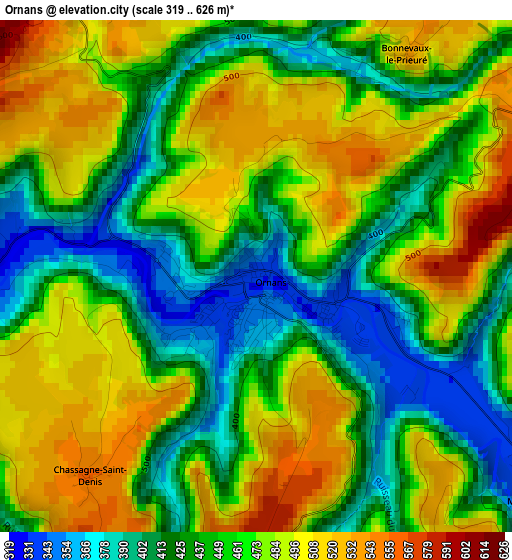 Ornans elevation map