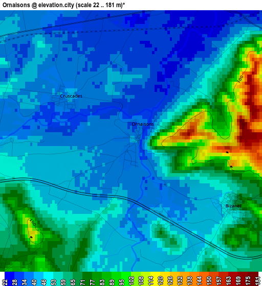 Ornaisons elevation map