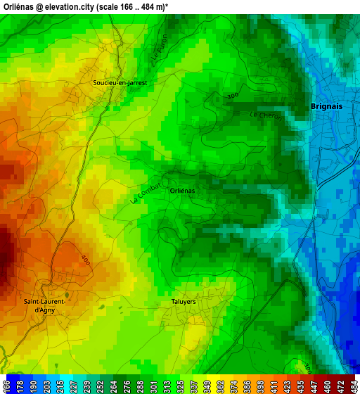 Orliénas elevation map