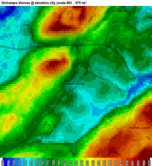 Orchamps-Vennes elevation map