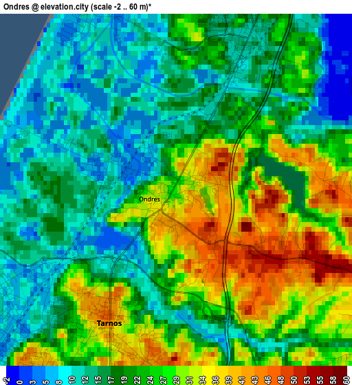 Ondres elevation map