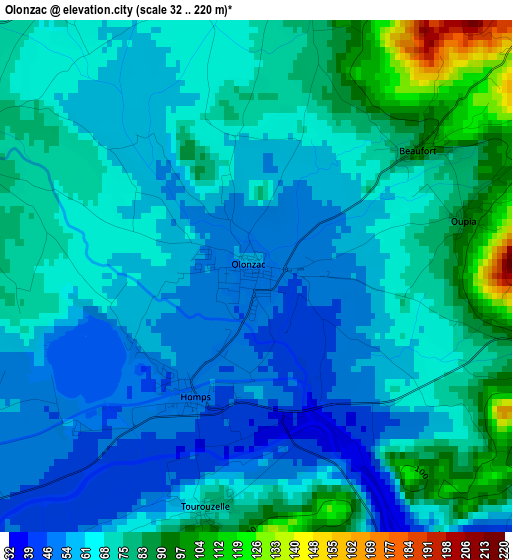 Olonzac elevation map