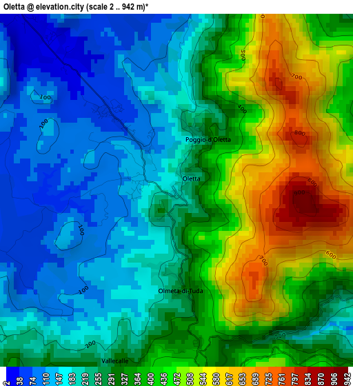 Oletta elevation map