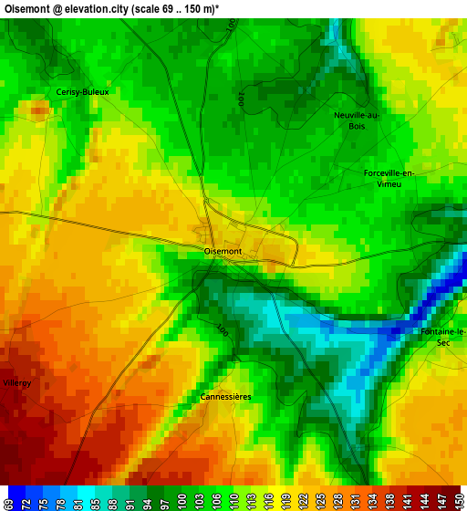 Oisemont elevation map