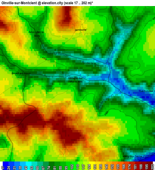 Oinville-sur-Montcient elevation map