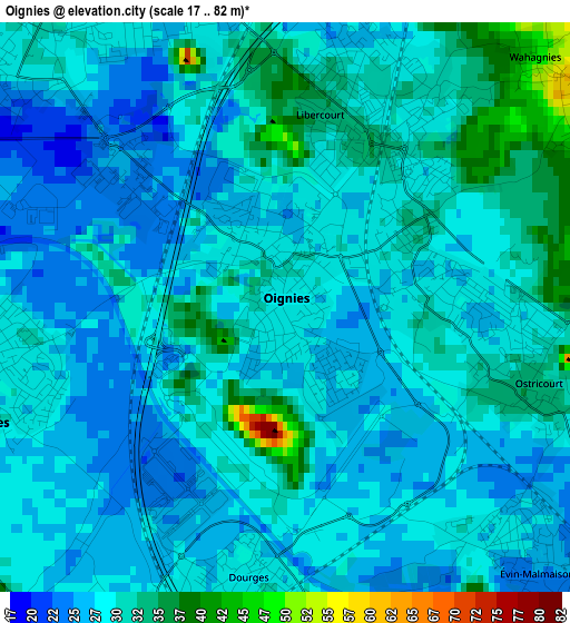 Oignies elevation map