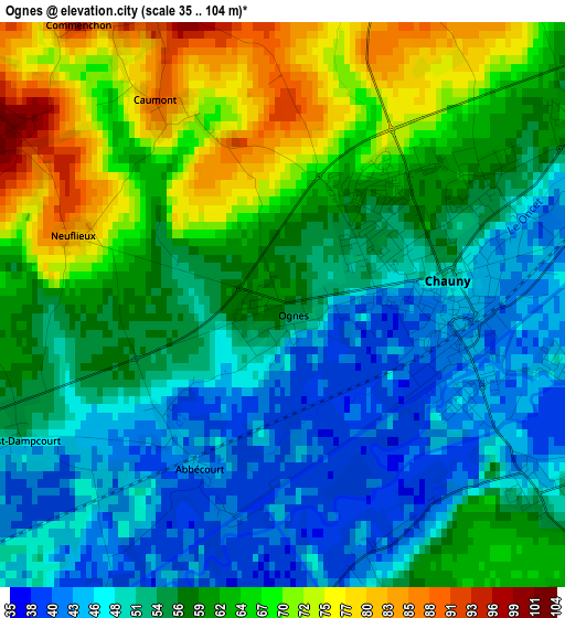 Ognes elevation map