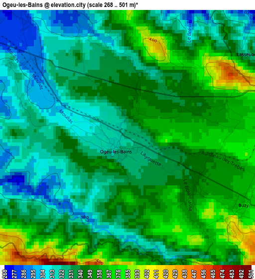 Ogeu-les-Bains elevation map