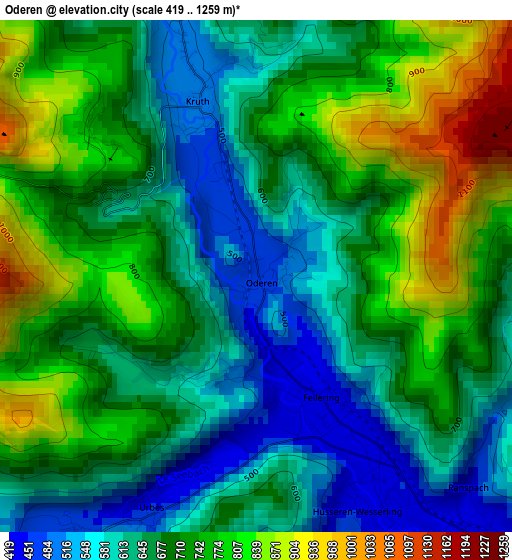 Oderen elevation map