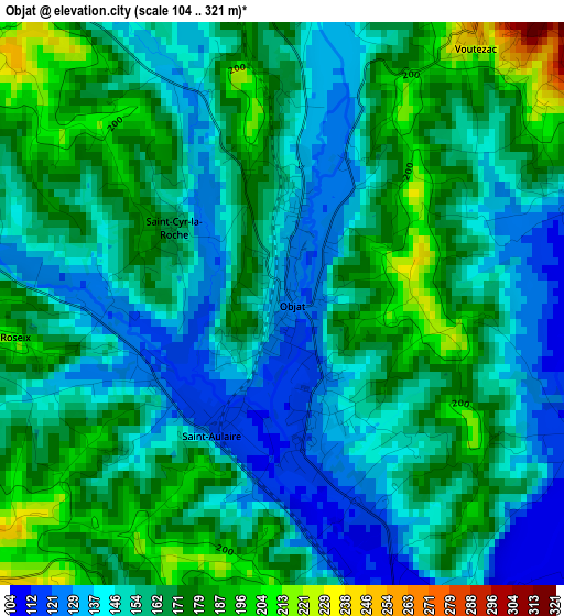 Objat elevation map