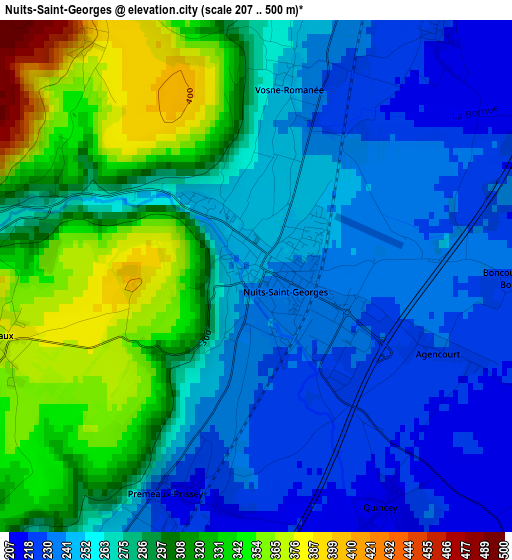 Nuits-Saint-Georges elevation map